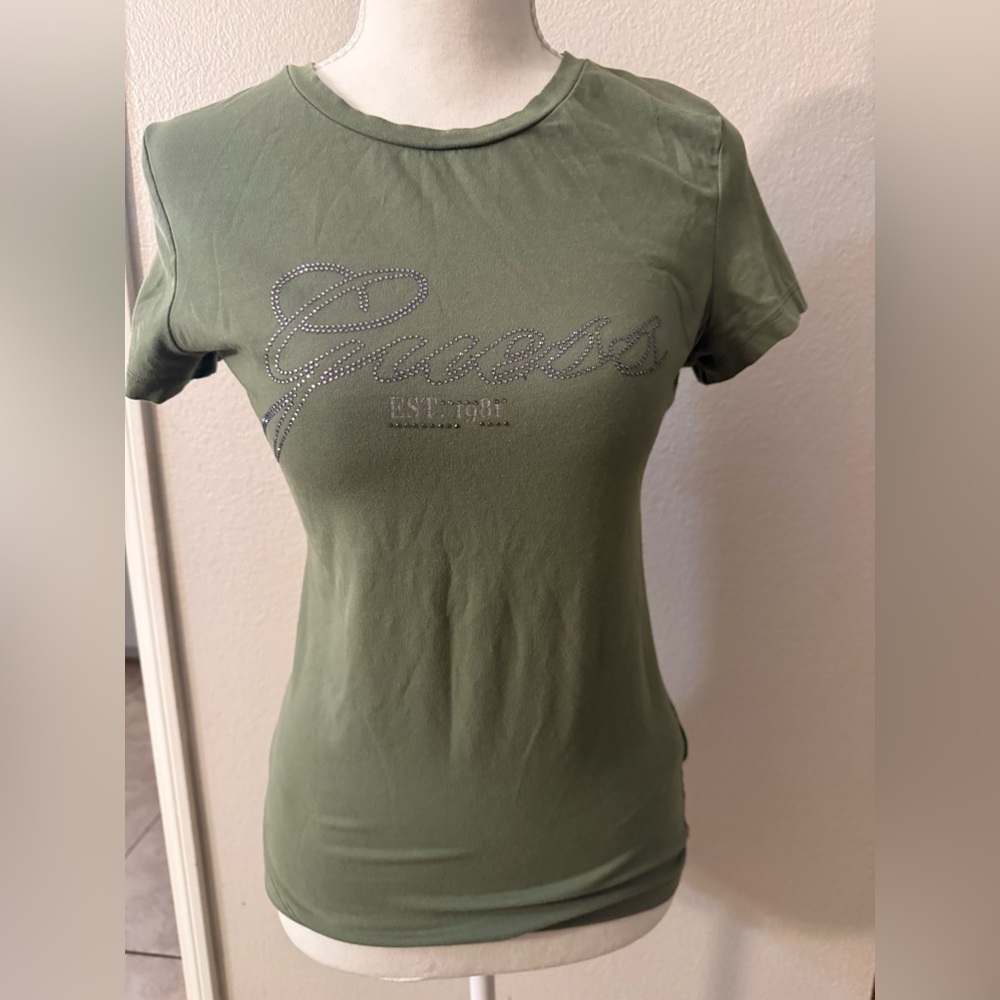 Guess Olive Short Sleeve Tee with Logo
